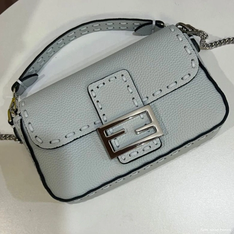 Affordable HOT Baguette In Blue Mini Selleria Sky Cuoio Bag Leather Fendi Romano 0805